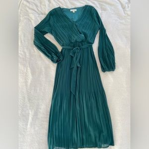 She + Sky Teal Pleated Wrap Midi Dress